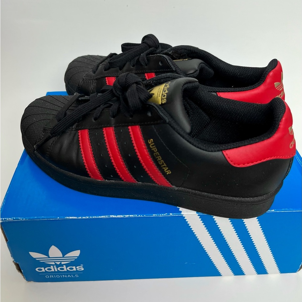 Adidas Superstar 3-Stripes Black/Red/Gold (NEW)